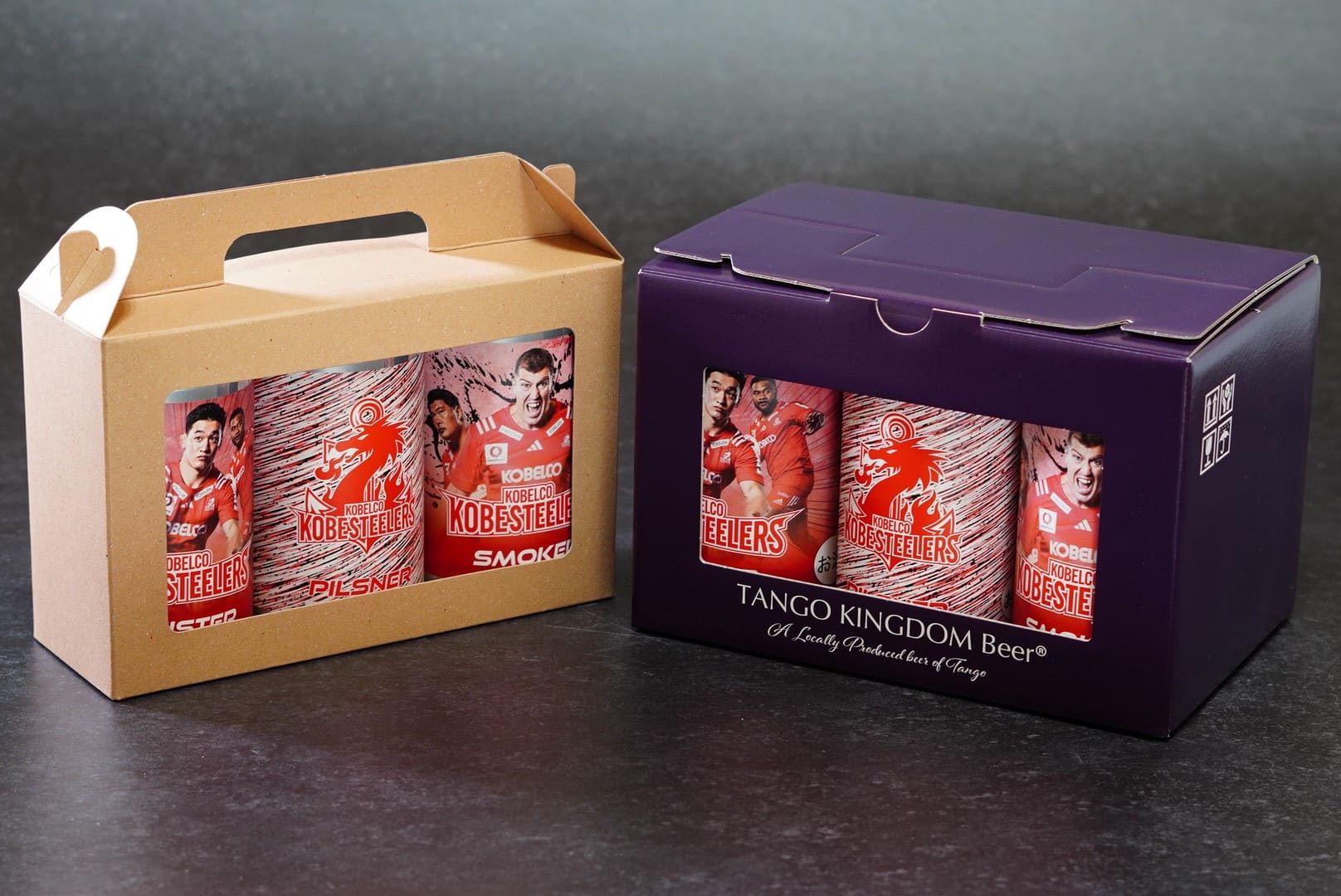 コベルコ神戸スティーラーズ × 丹後王国ブルワリー 2025コラボ缶セット 化粧箱入りイメージ
