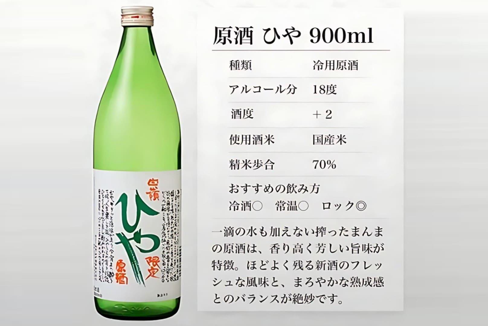 ハクレイ酒蔵 夏原酒ひや900mlの説明