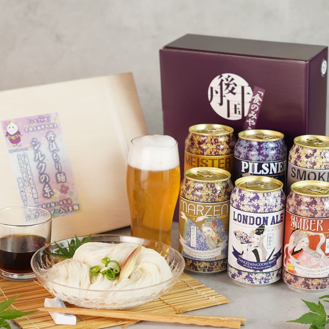 【夏限定】のどごし味わう至福のギフト 丹後姫ビール6缶と木箱入りシルク素麺セット